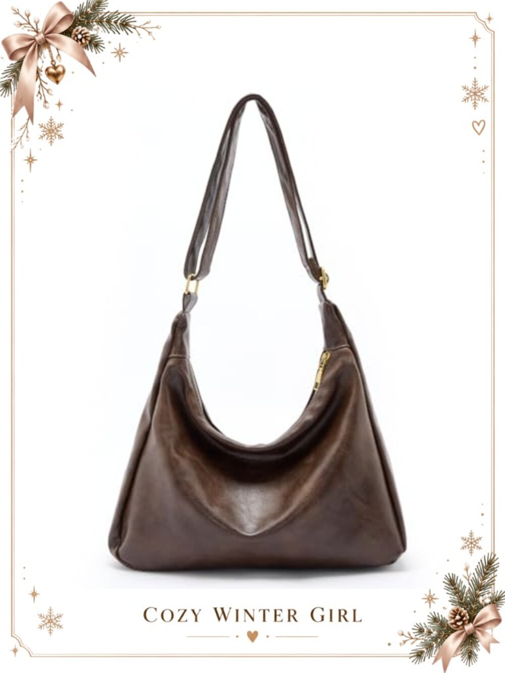Vegan Leather Foldable Slouchy Hobo Shoulder Bag Crossbody Purse